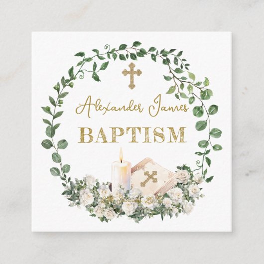 Baptism Eucalyptus Roses Cross  Informatiekaartje (Voorkant)