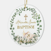 Baptism Eucalyptus Roses Cross Photo Keramisch Ornament (Links)