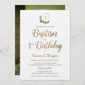 Baptism first Birthday Photo Wreath Gold Cross Kaart (Voorkant / Achterkant)