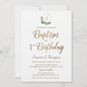 Baptism first Birthday Photo Wreath Gold Cross Kaart (Voorkant)