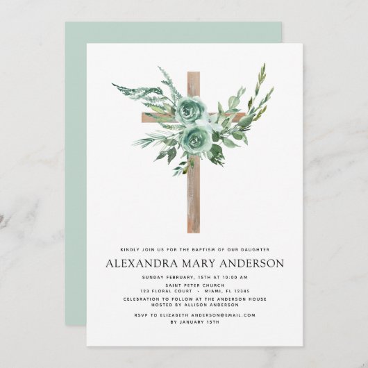 Baptism Floral Eucalyptus Greenery Kaart (Voorkant / Achterkant)