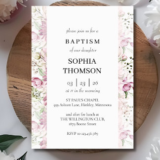 Baptism floral invitation kaart