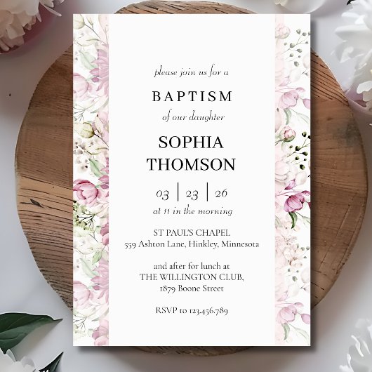 Baptism floral invitation kaart