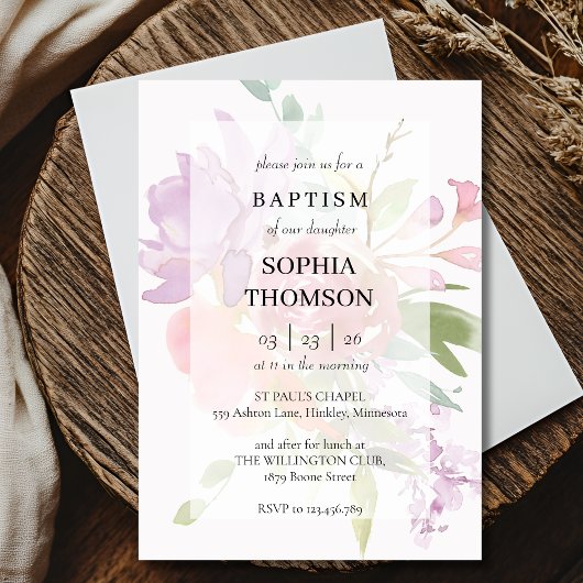 Baptism floral invitation kaart