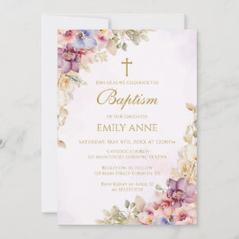 Baptism Floral Orchids Invitation Kaart