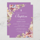 Baptism Floral Orchids purple Invitation Kaart (Voorkant / Achterkant)