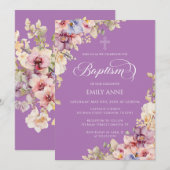Baptism Floral Orchids purple Invitation Kaart (Voorkant / Achterkant)