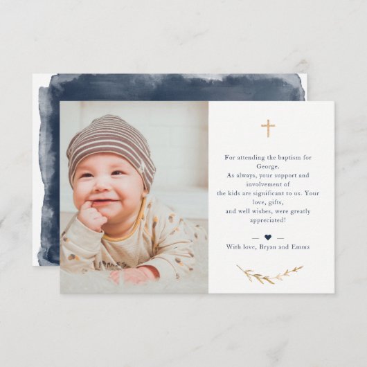 Baptism Foto Dank u marineblauwe kaart (Voorkant / Achterkant)
