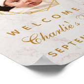 Baptism Foto Greenery Marble Gold Welcome Sign Poster (Hoek)