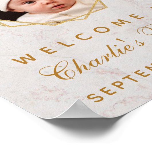 Baptism Foto Greenery Marble Gold Welcome Sign Poster (Hoek)