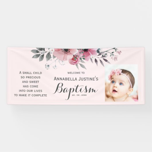 BAPTISM Foto  Roze Bloemen Evenementenfeest Spandoek (Horizontaal)