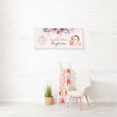 BAPTISM Foto  Roze Grijs Bloemen Event Party Spandoek (Insitu)