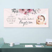 BAPTISM Foto  Roze Grijs Bloemen Event Party Spandoek (Beurs)