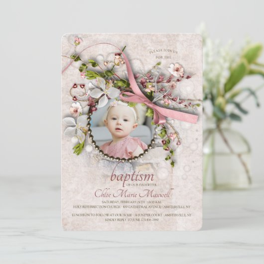 Baptism Fotouitnodiging voor meisjes Kaart (Staand voorkant)