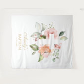 Baptism Girl Backdrop - Blush Pink Flowers Cross Wandkleed (Voorkant (horizontaal))