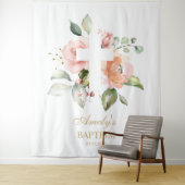 Baptism Girl Backdrop - Blush Pink Flowers Cross Wandkleed (In situ)