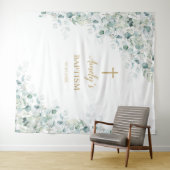 Baptism Girl Backdrop - Greenery Eucalyptus Wandkleed (In Situ (horizontaal))