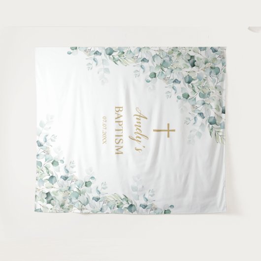 Baptism Girl Backdrop - Greenery Eucalyptus Wandkleed (Voorkant (horizontaal))