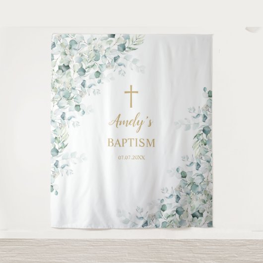 Baptism Girl Backdrop - Greenery Eucalyptus Wandkleed (Voorkant)