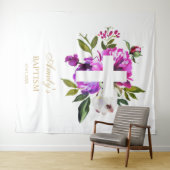 Baptism Girl Backdrop - Purple Flowers Cross Wandkleed (In Situ (horizontaal))