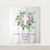 Baptism Girl Backdrop - Romantische bloemen & Krui Wandkleed (Voorkant)