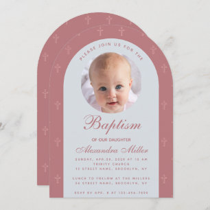 Baptism Girl Photo Moderne Arch Dusty Roos Script Kaart