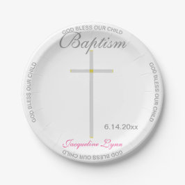 Baptism Girl Pink Name Silver Cross Papieren Bordje