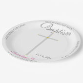 Baptism Girl Pink Name Silver Cross Papieren Bordje (Gekanteld)