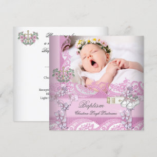 Baptism Girl Pink White Photo Christening Kaart