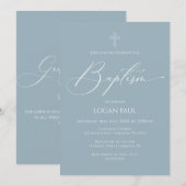 Baptism God Bless Blue Invitation Kaart (Voorkant / Achterkant)