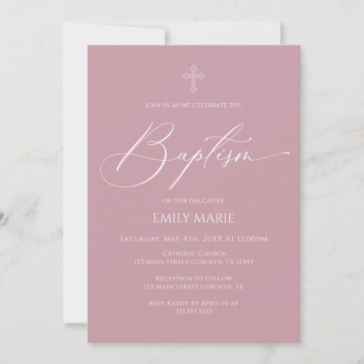 Baptism God Bless Mauve Invitation Kaart (Voorkant)