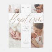 Baptism Gold Calligraphy Photo Collage Keepsake Fleece Deken (Voorkant)