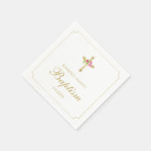 Baptism Gold Cross-roze rozen Floral Monogrammen Servet (Hoek)