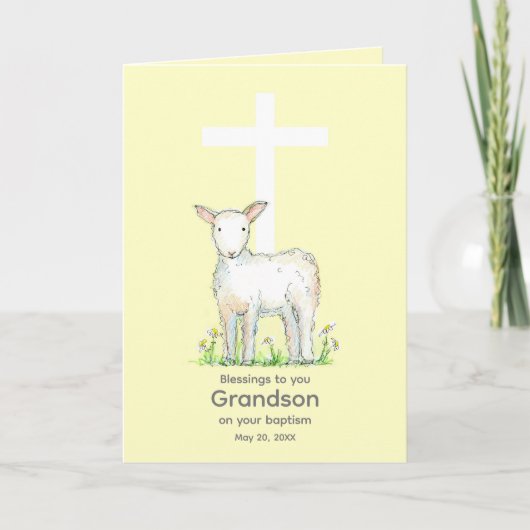 Baptism Grandson Blessings Lamb Cross Religy Kaart (Voorkant)