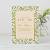 Baptism Green Leaves Faux Gold Cross Morris Willow Kaart (Staand voorkant)