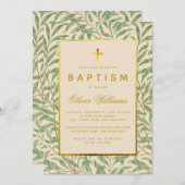 Baptism Green Leaves Faux Gold Cross Morris Willow Kaart (Voorkant / Achterkant)
