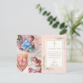 Baptism Greenery Blush Pink 3 Foto Dank u Briefkaart (Staand voorkant)