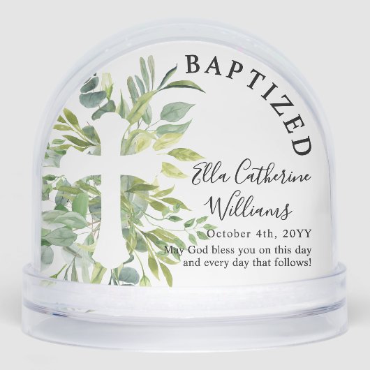 Baptism Greenery Floral Botanical Cross Custom Sneeuwbol (Voorkant)