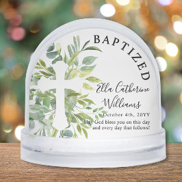 Baptism Greenery Floral Botanical Cross Custom Sneeuwbol