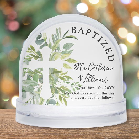 Baptism Greenery Floral Botanical Cross Custom Sneeuwbol