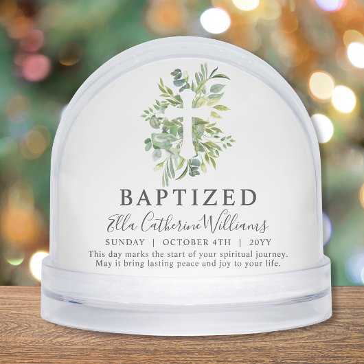 Baptism Greenery Floral Botanical Cross Custom  Sneeuwbol