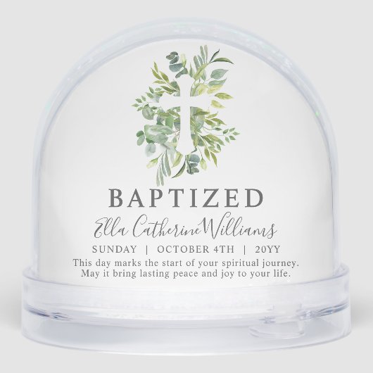 Baptism Greenery Floral Botanical Cross Custom Sneeuwbol (Achterkant)