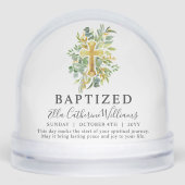 Baptism Greenery Floral Gold Cross Custom  Sneeuwbol (Voorkant)