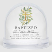 Baptism Greenery Floral Gold Cross Custom  Sneeuwbol (Achterkant)