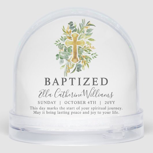 Baptism Greenery Floral Gold Cross Custom Sneeuwbol (Achterkant)