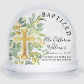 Baptism Greenery Floral Gold Cross Custom Sneeuwbol (Voorkant)