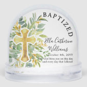 Baptism Greenery Floral Gold Cross Custom Sneeuwbol (Achterkant)