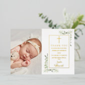 Baptism Greenery Foto Gold Foil Hartelijk dank Folie Uitnodiging (Staand Voorkant)