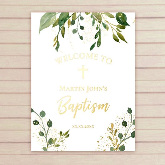 Baptism greenery gold Details welkomstbord Folie Afdrukken