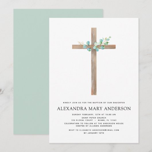 Baptism Greenery Sage Eucalyptus Kaart (Voorkant / Achterkant)